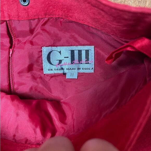 Vintage Women G -III Red Suede Leather Pencil Skirt Size 11 Sexy Buttons On Back - Picture 8 of 8
